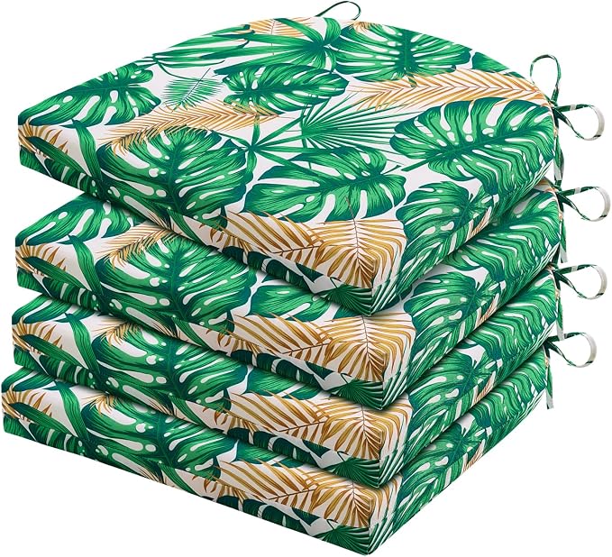 HARBOREST Outdoor Chair Cushions Set of 4, Water Resistant Patio Chair Cushions with Ties, Outdoor Seat Cushions for Patio Furniture, 17"x16"x2", Frond by HARBOREST