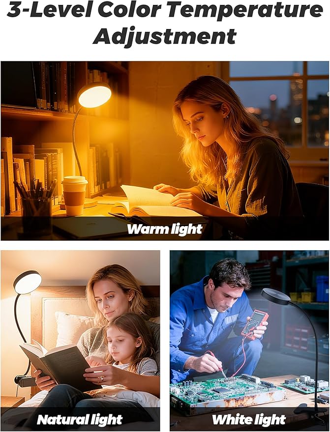 Clip on Light,10 RGB Colors+10 Brightness Small Desk Lamp with Clamp Light | 500 lm Bright 72 LED Desk Light, USB Adapter Reading Lights for Books in Bed/Headboard/Bedside Table/Bedroom/Dorm/Home Office - Image 2