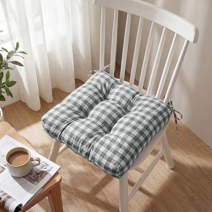 Geetery 4 Pack Chair Cushions, 16" x 15",Gray and White,Plaid - Image 5