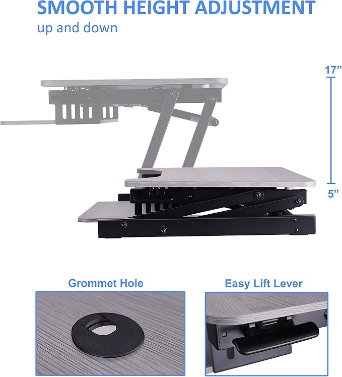 Rocelco 37.5" Height Adjustable Standing Desk Converter with Anti Fatigue Mat Bundle - Slide Out Retractable Keyboard Tray - Sit Stand Dual Monitor Riser - Computer Workstation - Gray (R DADRG-MAFM) - Image 2