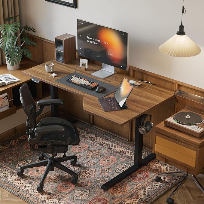 Agilestic 63 x 35 Inch Corner L Shaped Electric Standing Desk, Dark Walnut | Electric Height Adjustable, L-shape Workspace, Sturdy Steel Frame, Memory Preset, Hooks, 154 lbs, Easy Assembly, Splice Board - Image 2