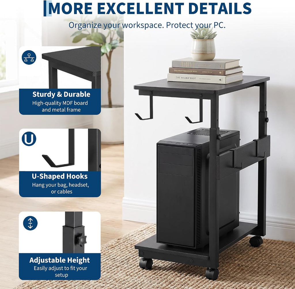 Height Adjustable Rolling PC Tower Stand with Locking Wheels, for Office, Home & Gaming, Compact Under Desk Computer Holder, 23.23"-33.46", Carbon Fiber Look - Image 6