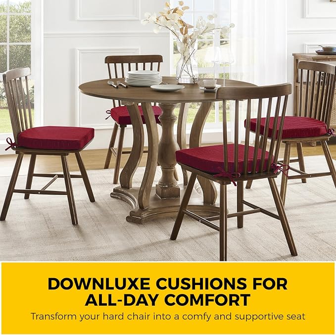 downluxe Indoor Chair Cushions for Dining Chairs, Soft and Comfortable Textured Foam Kitchen Chair Pads with Ties and Non-Slip Backing, 16" x 16" x 2", Red, 6 Pack - Image 7