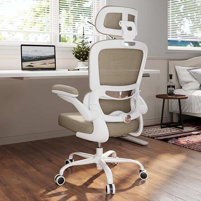 TRALT Ergonomic Office Chair Desk Chair with Adjustable Lumbar Support | Home Office Desk Chairs with Flip-up Armrests & 3D Headrest - Mesh Gaming Chairs for Adults, 330lbs, PU Leather (Khaki, 1) - Image 9