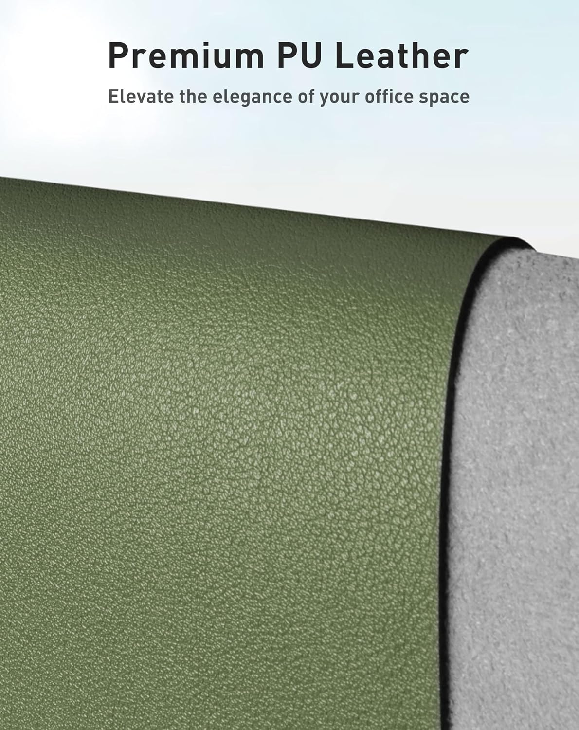 Aothia Faux Leather Desk Mat - Large Mouse Pad, Non-Slip PU Leather Blotter, Waterproof Writing Surface for Office and Home (Olive Green, 63" x 17") - Image 2