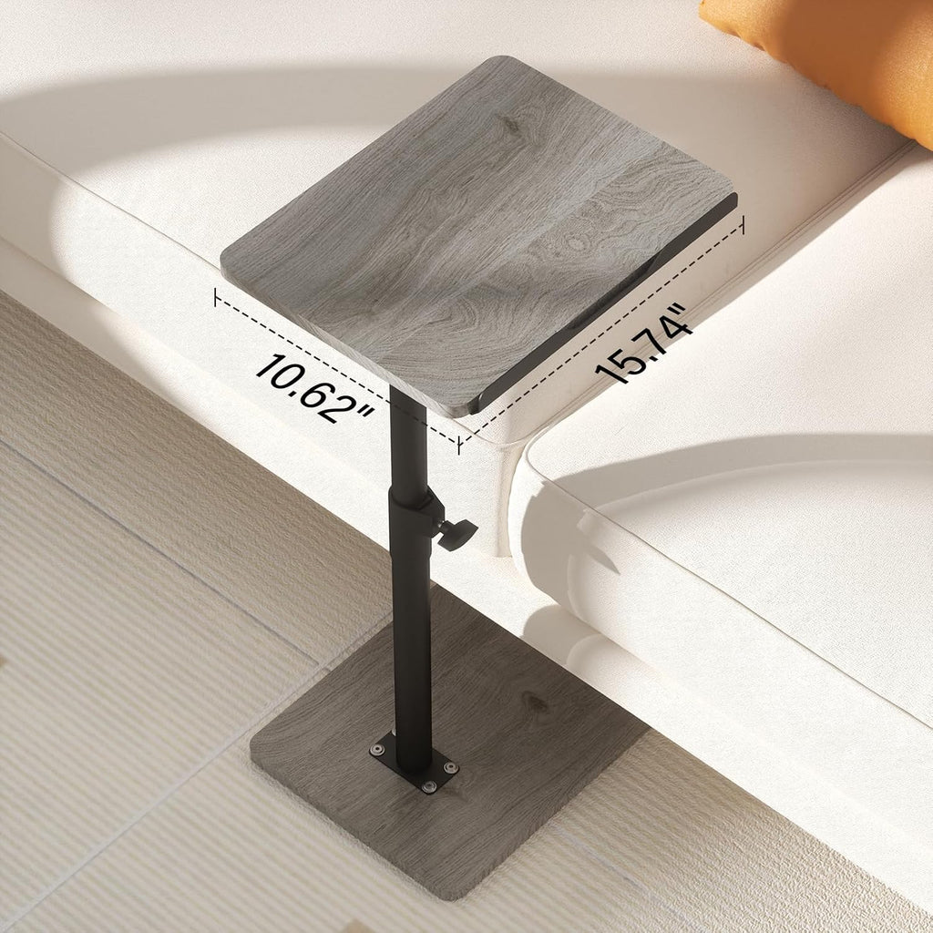 Sofa Armrest Tray Table for Couch - 360° Swivel Height Adjustable End for Small Spaces, Snack Side Table for Bed or Chair with Phone & Tablet Slot (Gray,Angle Adjustable) - Image 3