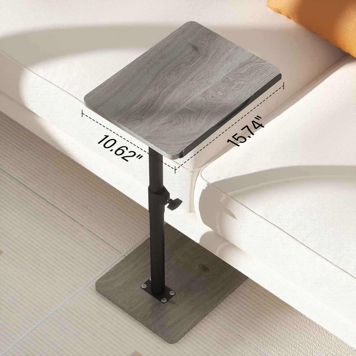 Sofa Armrest Tray Table for Couch - 360° Swivel Height Adjustable End for Small Spaces, Snack Side Table for Bed or Chair with Phone & Tablet Slot (Gray,Angle Adjustable) - Image 3