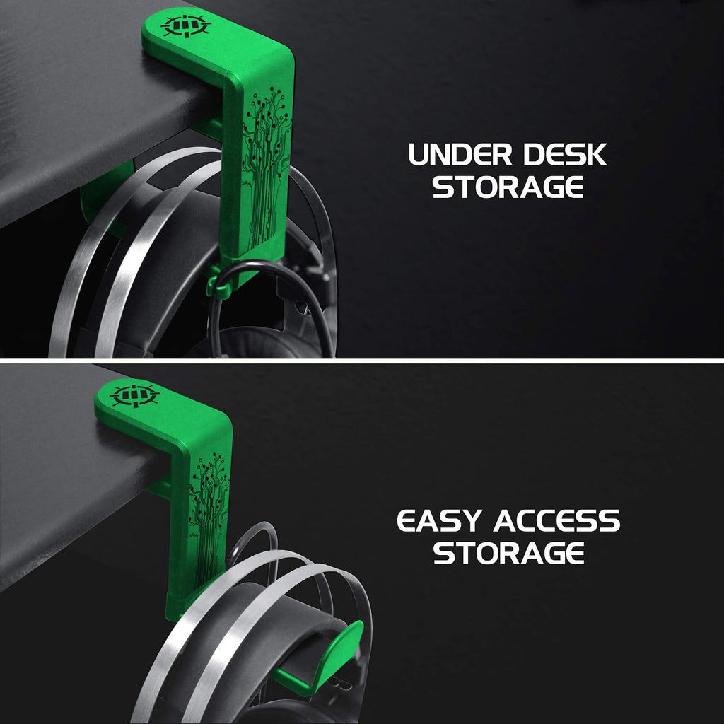 ENHANCE PC Gaming Headphone Holder - Desk Headphone Hanger Esports Headset Holder with Adjustable 360 Rotation, Under Desk Hook Clamp, Universal Fit - Built in Cable Clip Organizer - Green - Image 5