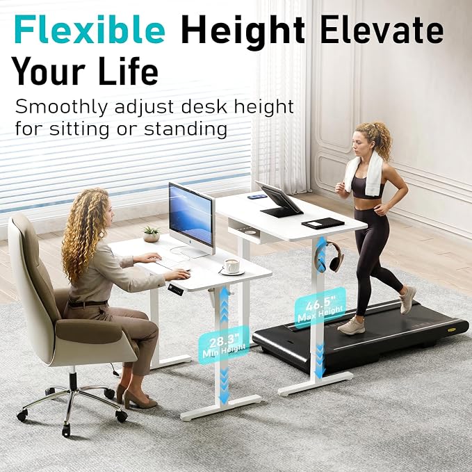35" Electric Standing Desk, Small Sit Stand up Desk, White | Height Adjustable Computer Desk for Home Office, Compact Work & Gaming Desk with Cable Management and Stable Steel Frame - Image 4