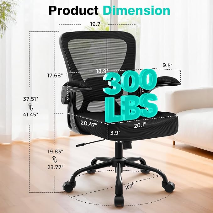 Office Chair - Ergonomic Breathable Mesh Desk Chair with Adjustable Lumbar Support and Flip-up Armrests - Executive High Back Rolling Swivel Comfortable Computer Gaming Chair for Home Office - Image 2