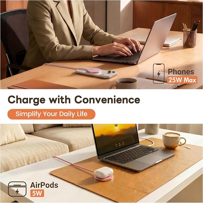 MagSafe 25W Magnetic Wireless Charger Fast Charging Pad for iPhone | Compatible with iPhone 17 17e 16 15 14 Pro Max Google Pixel 10, Slim Compact, For Desk Bedside Travel, Pink - 2Pack - Image 8