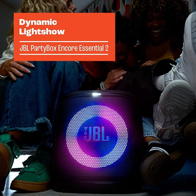 JBL PartyBox Encore Essential 2 Portable Speaker, AI Sound Boost - Black | Dynamic Lightshow, up to 15 Hour Battery, Mic And Guitar Inputs, Auracast Stereo Link, App Control, Splash Proof - Image 4