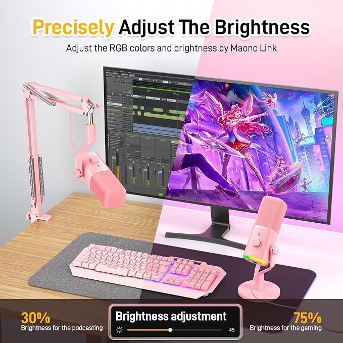 MAONO PD100X USB/XLR Podcast Microphone for PC,Gaming Streaming Dynamic Mic | Noise Reduction,Tap to Mute,Custom RGB, Maono Link Support,Volume & Gain Control,Desktop Stand,for Computer Recording, Pink - Image 5