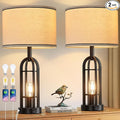 SRJJA Black Table Lamps for Living Room Set of 2 - Farmhouse Industrial Lamps for Night Stands with Night Light & USB A+C, 24" Rustic Bedside Lamp for Bedroom, Bulbs Included by SRJJA