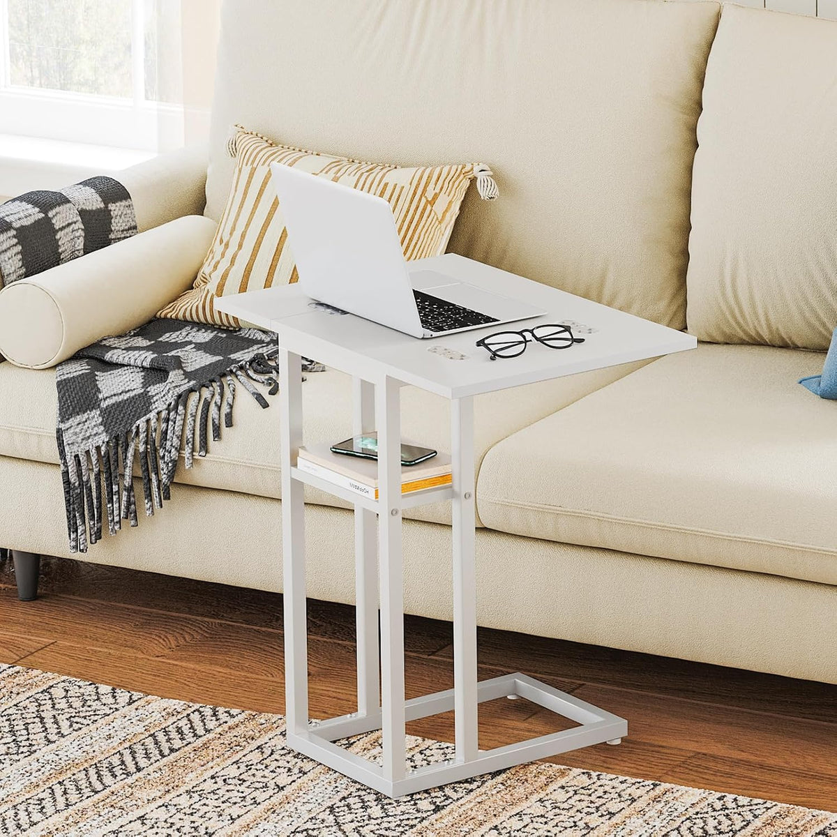 HOOBRO Foldable C Shaped End Table, C Shaped Side Table with Storage Shelf - Image 6
