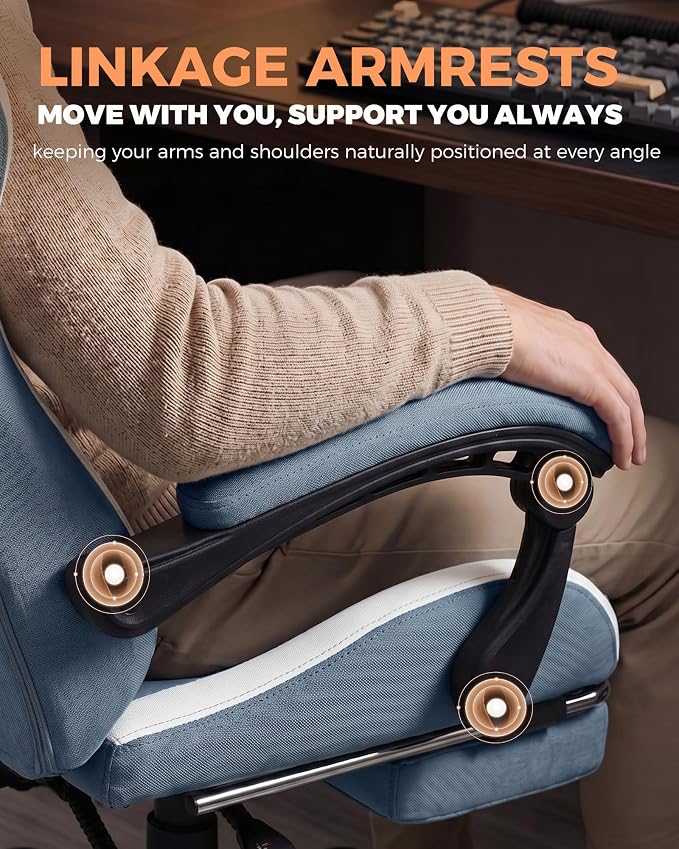 GTPLAYER Gaming Chair with Foot Rest & Pocket Spring Cushion, Ergonomic High Back Computer Desk Chair with Headrest & Lumbar Support for Back Pain Relief, Breathable Fabric, Blue - Image 8