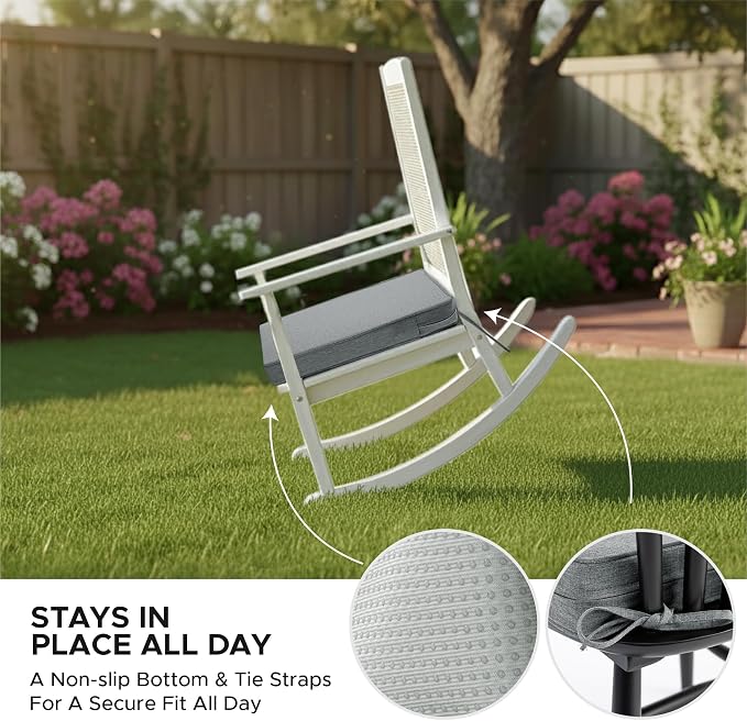 Outdoor Chair Cushions, Chair Pads, Set of 6, 17 x 16 in, Dark Grey | Water-Resistant & Fade-Resistant, Patio Seat Replacement, Removable Cover with Zipper, Non-Slip Bottom with Straps - Image 5