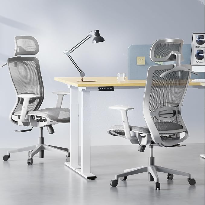 FLEXISPOT OC3 Air Ergonomic Office Chair Mesh Back Swivel Computer Chair Executive Office Desk Chairs with Adjustable Lumbar Support/2D Headrest/Lockable Backrest, Light Gray - Image 2