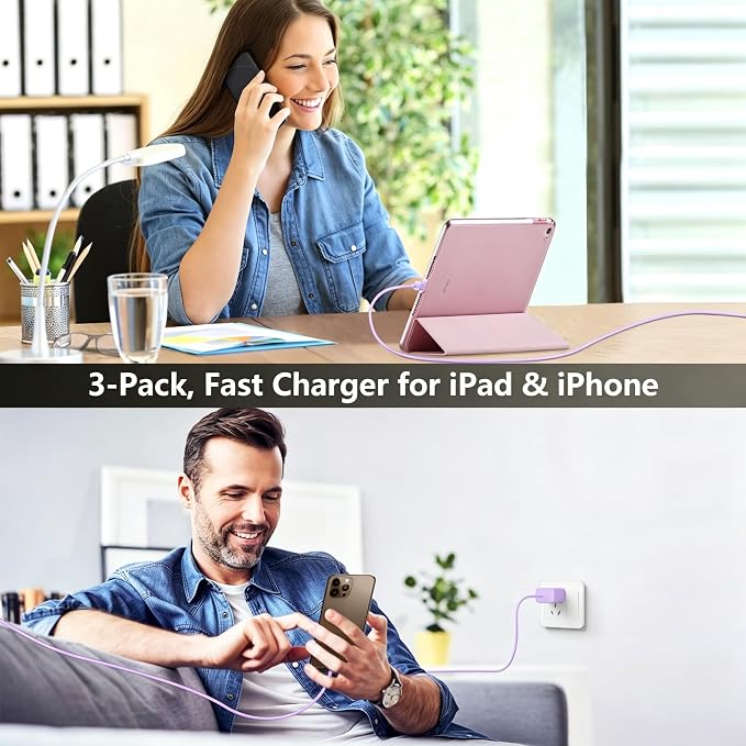 Phone 17 16 15 Charger Fast Charging, 10 FT Long USB C Charger Cord with 20W Type C Fast Phone Charging Block forPhone 17/17 Pro/17 Pro max/Air/Phone 16 15 Pro Max Plus, iPad, Android, Lavender - Image 6