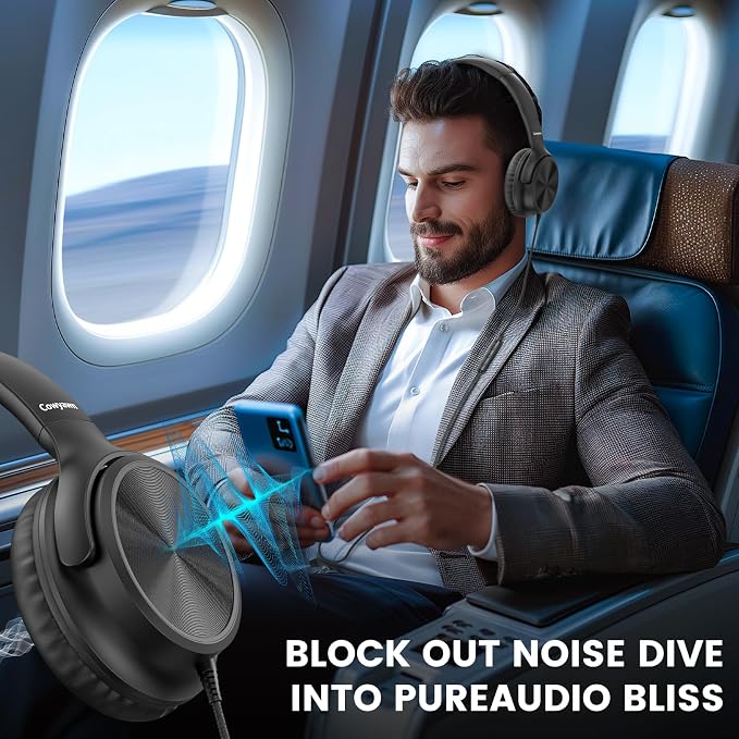 Cowyawn USB C Headphones Wired, Over Ear USB C Wired Headphones with Microphone, Volume Control, HD Stereo Sound, Foldable USB Type C Headphone for Adult/Teens/Laptop/Computer/iPhone 15/16/17, Black - Image 2