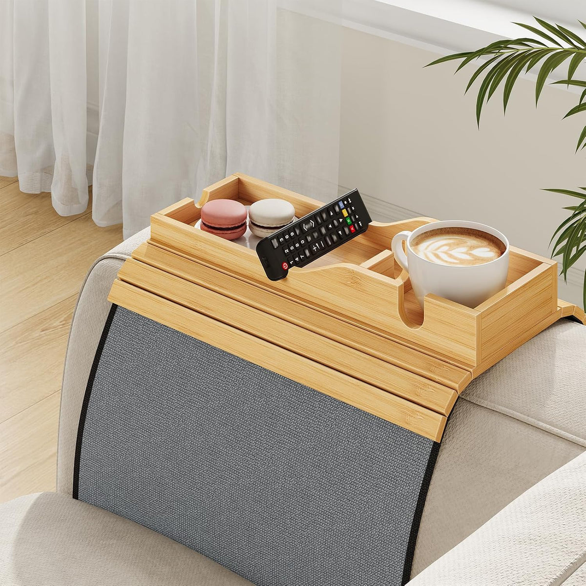 Bamboo Couch Armrest Tray Table, Couch Cup Holder with Couch Caddy - Image 8
