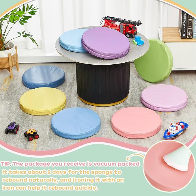 Juexica 8 Pcs Floor Cushions Kids,Macaron Color,13.8 X 13.8 X 2 Inch | Extra Thick 2" Flexible Seating Classroom, Assorted Colored Floor Pillow, Soft Round Cushions for Kids Students Office School - Image 3