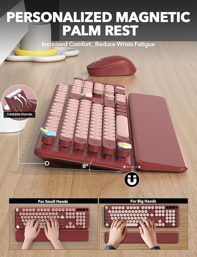 Wireless Keyboard and Mouse Combo, Cute Typewriter, Magnetic Wrist Rest | Full-Size, Round Keycaps, Smart Sleep Mode, 2.4GHz Stable Connection for Mac/Windows/PC, Office or Home, Trueque CK24 - Image 3