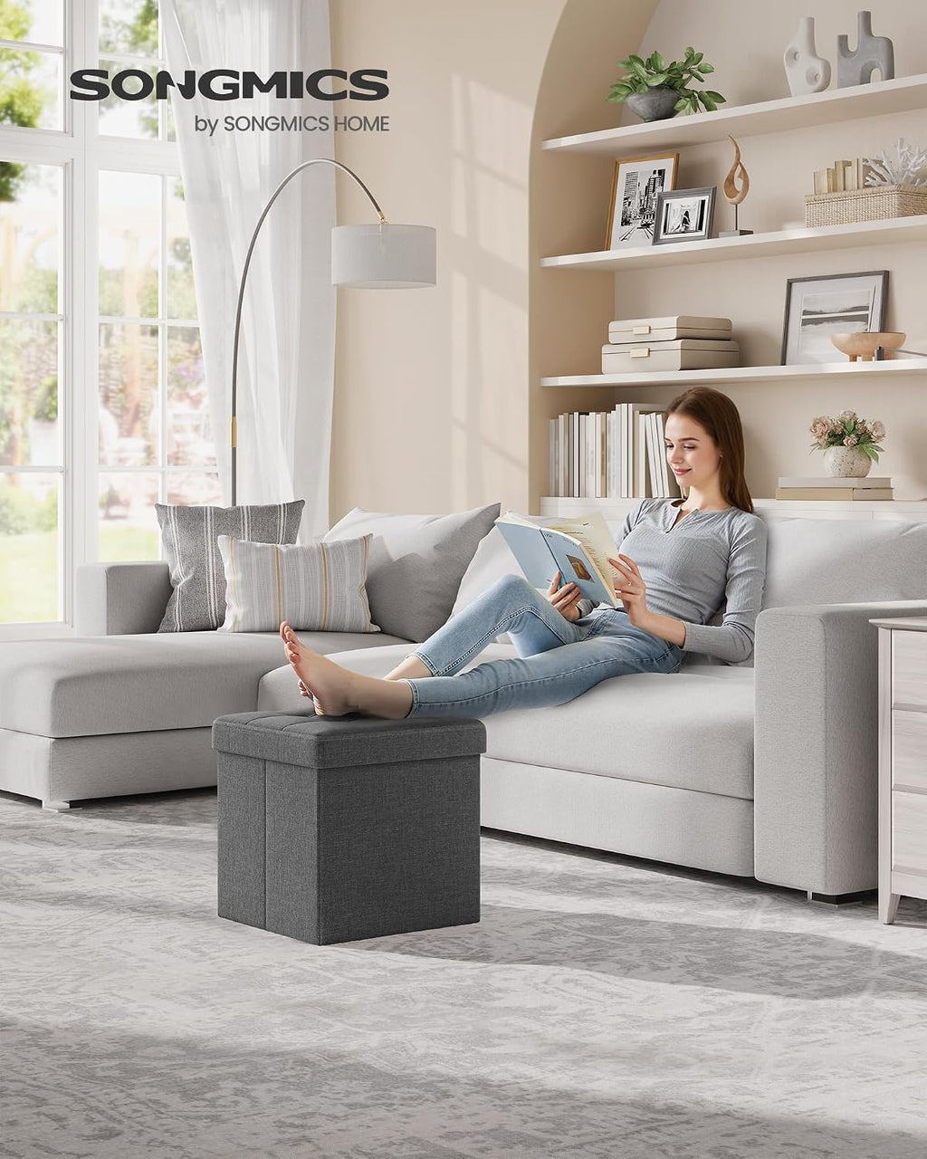 SONGMICS Folding Storage Ottoman, 15 x 15 x 15 in - Image 2