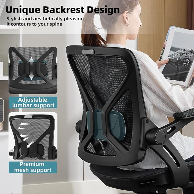 Ergonomic Office Chair, Computer Desk Chair with Lumbar,Black | Tilt Function, Comfy Wide Seat,Adjustable Lumbar Support, Swivel Executive Computer Desk Chairs for Company and Home - Image 3