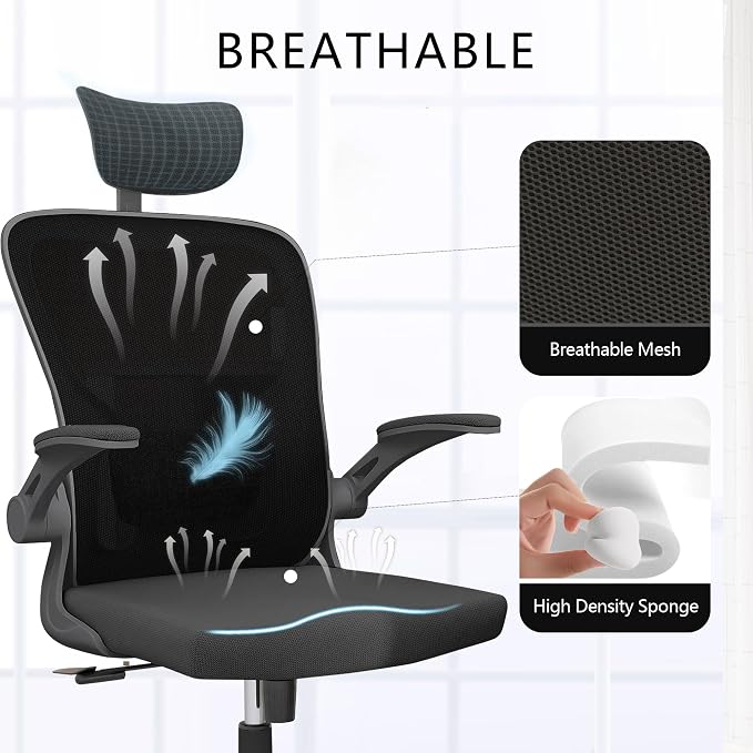 Ergonomic Office Desk Chair High Back Mesh Computer Chair Adjustable Chair | 360° Swivel Adjustable Lumbar Support & Flip-Up Armrests capacity 300 lbs capacity - Image 4