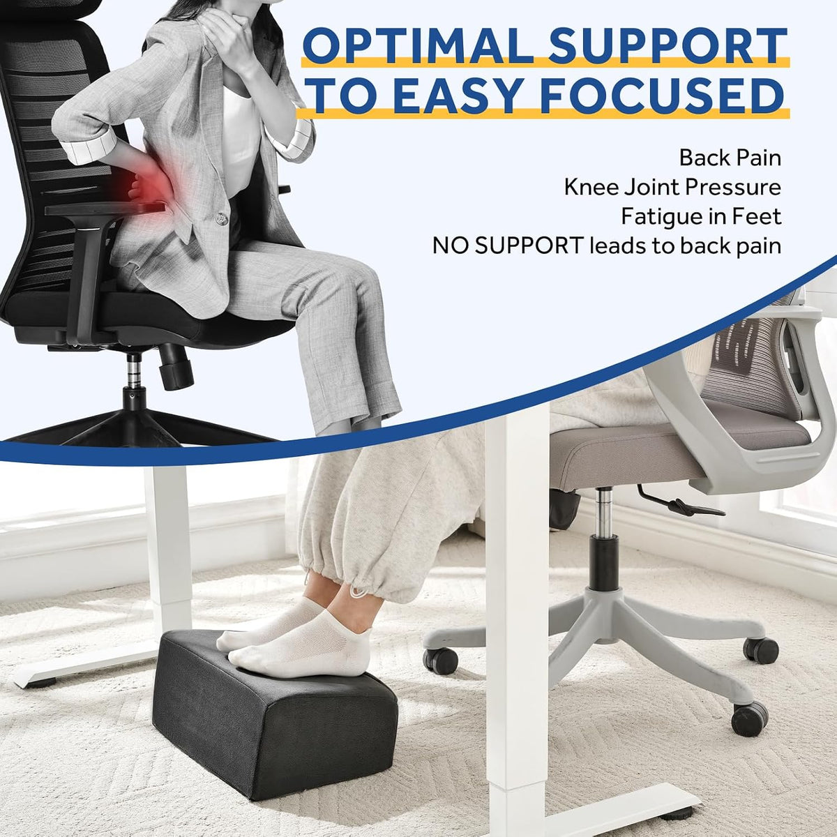 Foot Rest for Under Desk at Work, Adjustable Footrest for Office Chair & Gaming Chair,Ergonomic Footrest Pillow Desk Foot Stool with Washable Cover for Home, Airplane, Travel (Black) - Image 4
