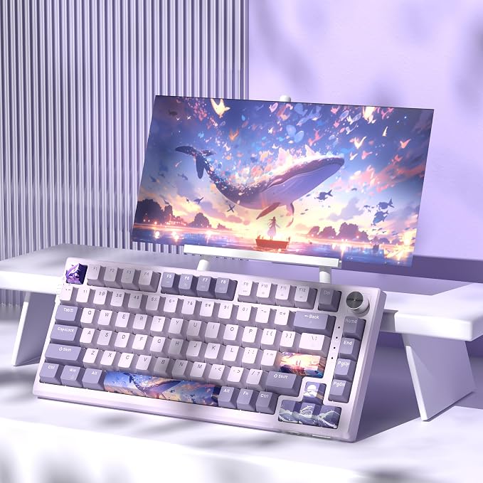 MageGee SKY81 75% Wireless Gasket Mechanical Gaming Keyboard, Hot Swappable RGB Custom Creamy Keyboard w/ 5-Layer Padding, BT/2.4G/USB-C, Knob Control, NKRO for Win/Mac (Dreamy Sky, Violet Switch) - Image 6