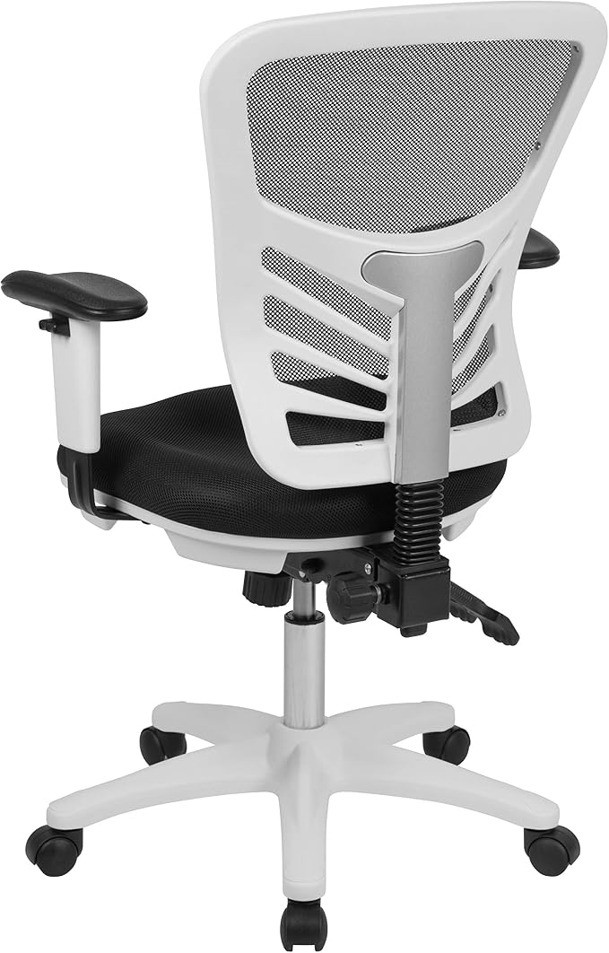 Flash Furniture Mid-Back Black Mesh Multifunction Executive Swivel Ergonomic Office Chair with Adjustable Arms and White Frame | Adjustable Armrests, 360° Swivel, Height Adjustable, Commercial Grade - Image 5