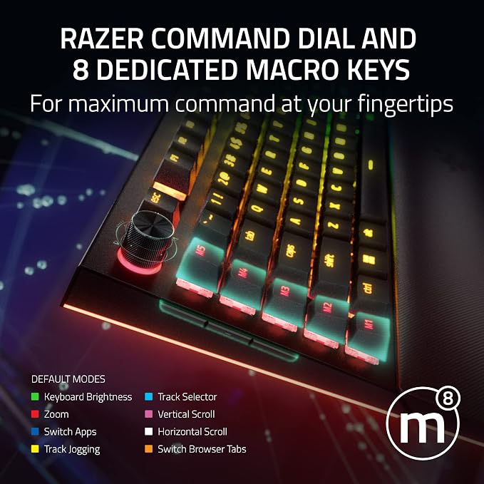 Razer BlackWidow V4 Pro Wired Mechanical Gaming Keyboard, Yellow Switches | Linear & Silent Switches, Doubleshot ABS Keycaps, Command Dial, 8 Dedicated Macro Keys, Chroma RGB, Snap Tap, Wrist Rest - Image 4