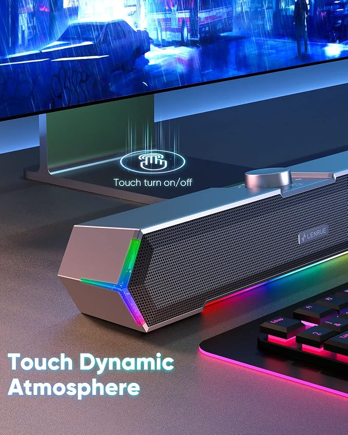 LENRUE G11 Computer Speakers for Desktop, Touch Lights PC Speakers with Surge Clear Sound, USB C/USB Powered, AUX Audio for Computer Desktop PC Laptop Desk - Image 3