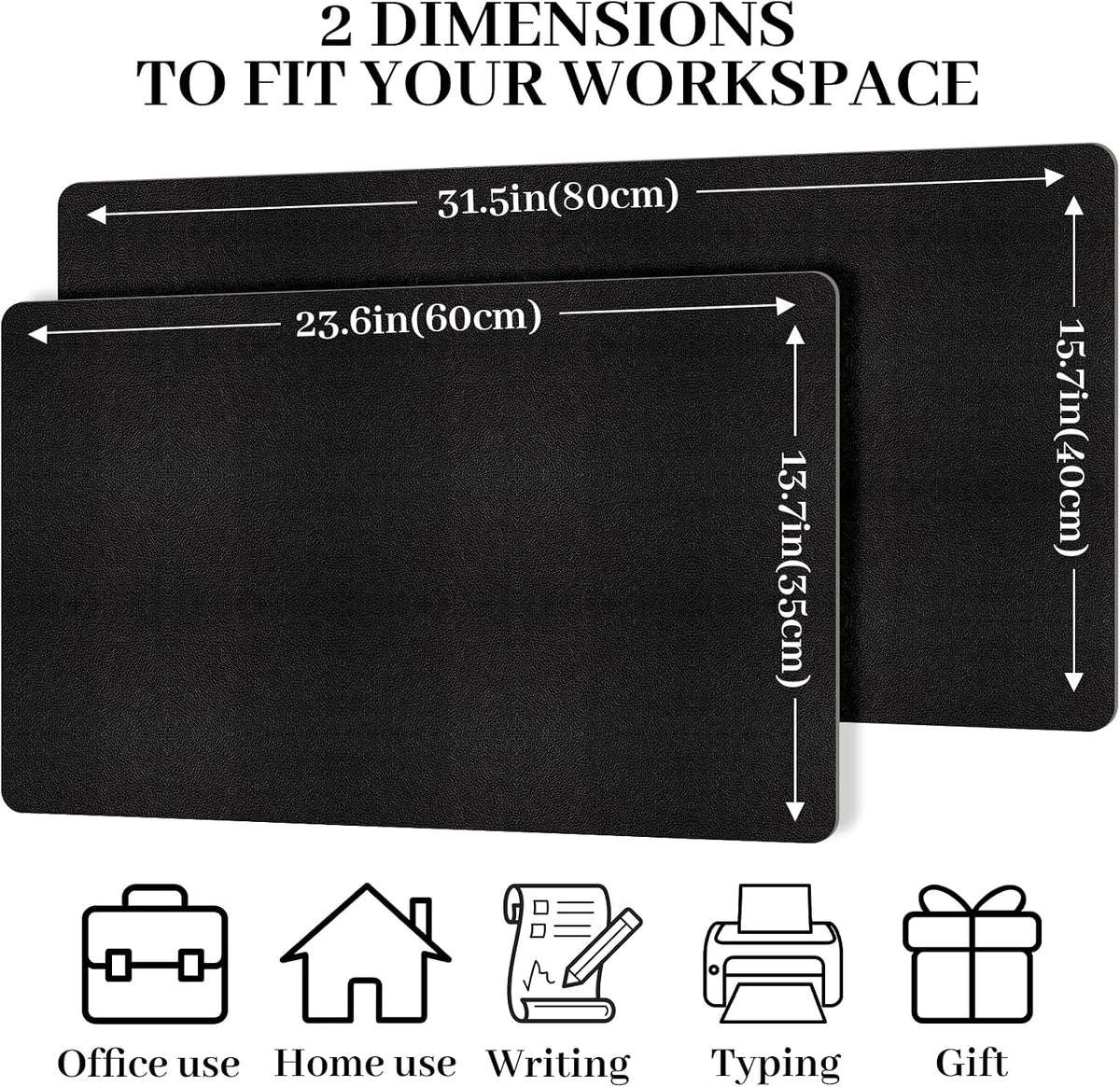 Leather Desk Pad Mat, Black Desk Mat, 23.6" x 13.7" - Image 3