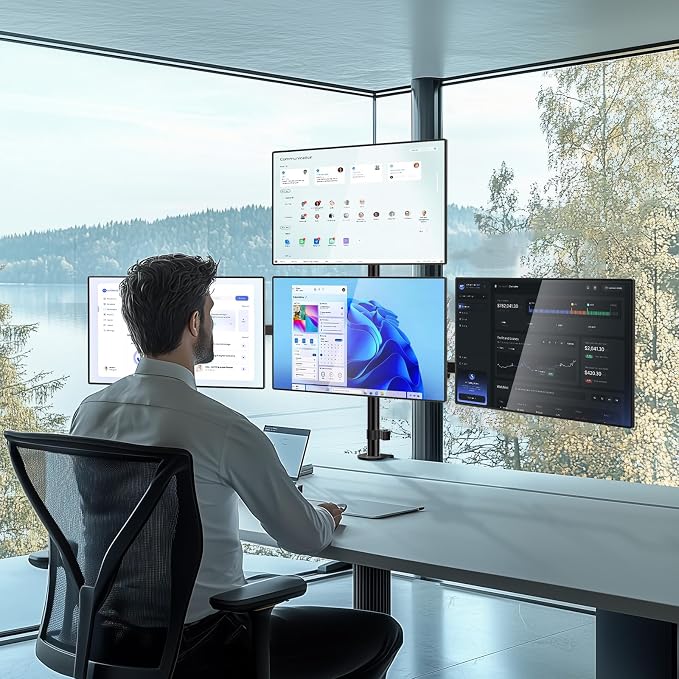 WALI Stacked 4 Monitor Mount for 13-27 inch Screens, up to 22 lbs per Arm | Quad Monitor Stand for Desk, Full Motion with Tilt, Swivel, Rotation, C-Clamp & Grommet Base, VESA 75/100mm (M004S), Black - Image 7