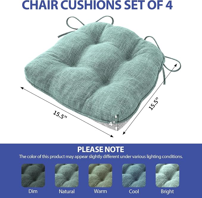 IPYNBAP Chair Cushions for Dining Chairs Set of 4, Kitchen Chair Cushions, Chair Pads with Ties Non Slip Backing, Christmas Room Decor, Tufted Memory Foam Seat Cushion 4 Pack, 15.5x15.5x4, Sage Green - Image 3
