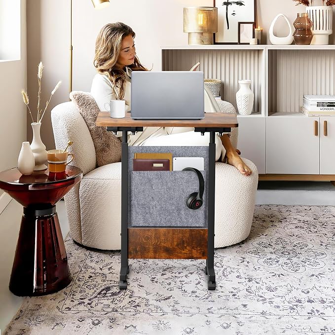 KOUPA Height Adjustable Flip Standing Desk with Wheels and Bag,24Inch | Portable Rolling Mobile Desk , 360° Flip Top, Sturdy Steel Frame, for Home Office, Small Spaces,Height 32"-47" Rustic Brown - Image 2