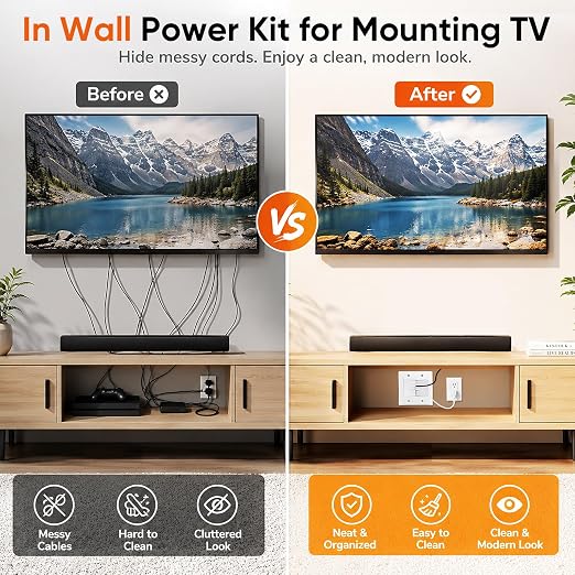 in Wall Cable Management Kit with Brush Wall Plate, AC Outlet & USB-A Port | Integrated Embedded Design, Perfectly Compatible with Structured Cabling - Image 6