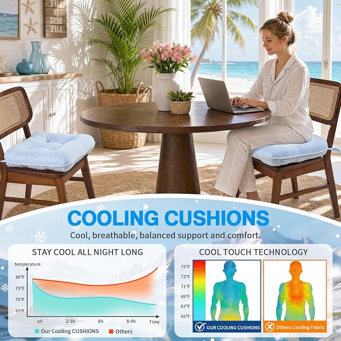 BETU Cooling Chair Cushions Set of 4, 3.5” Thick Seat Cushions,Breathable Comfort Fabric Chair Pads with Non Slip Bottom & Ties, Soft Support Cushion for Kitchen, Office, Patio, 15.5"X15.5"X3.5"Blue - Image 2