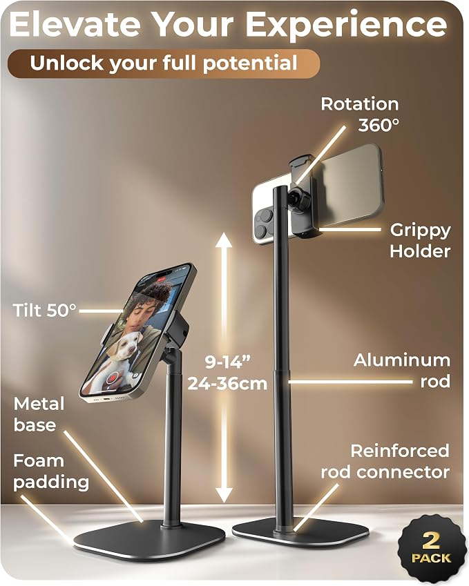 COOPER ChatStand Sturdy Cell Phone Holder, iPhone Stand for Desk, Recording | 9-13" Adjustable, Weighted Metal Base, Tabletop Tripod, for Filming, Video Calls, FaceTime; fits all iPhone, Samsung, Android - Image 6