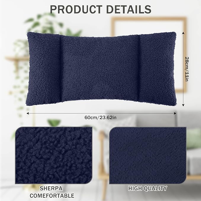 Queekay Fleece Lumbar Support Pillow 3 Section Back Pillow Office Chair for Back Support Comfortable Lumbar Cushion for Car Seat Pain Relief Sofa Rest(Deep Blue) - Image 2