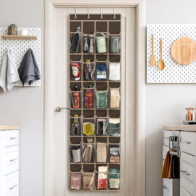 Simple Houseware 24 Pockets Clear Over the Door Shoe Organizer, Brown | 64" x 19", 4 Durable Metal Hooks, 4.3" x 9.5" Pocket Size, Multipurpose - Image 7