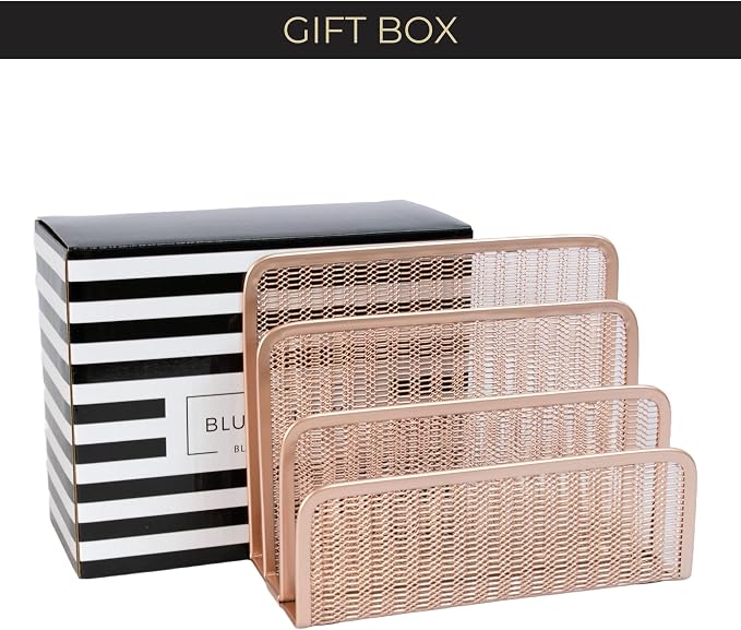 BLU MONACO Rose Gold Metal Mesh Letter Sorter | 3-Slot Vertical Mail Organizer for Desk, Office and Home | Compact Mail Holder for Envelopes, Documents and Files | Modern Desktop Organizer - Image 5