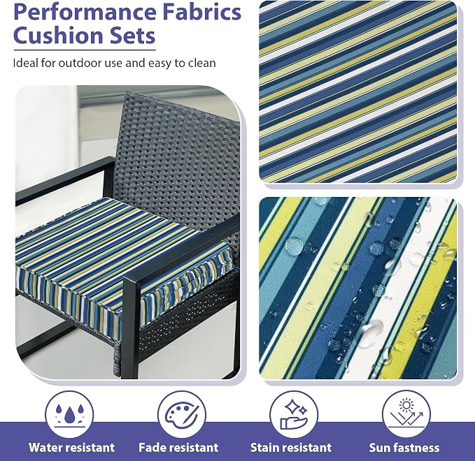 IPYNBAP Outdoor Chair Cushions Set of 4 -Waterproof Outdoor Seat Cushions for Patio Furniture, Patio Chair Cushion with Handle and Ties, Out Door Chair Pads,18.5x16x3-Square, Blue Stripe - Image 3