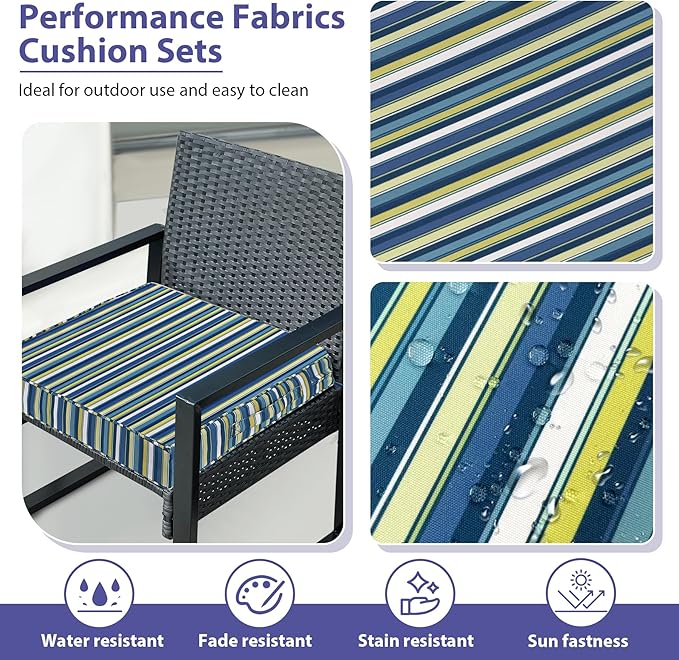 IPYNBAP Outdoor Chair Cushions Set of 4 -Waterproof Outdoor Seat Cushions for Patio Furniture, Patio Chair Cushion with Handle and Ties, Out Door Chair Pads,17x16x2-Square, Blue Stripe - Image 3