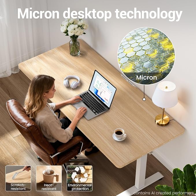 Veken 55 Inch Large Electric Standing Desk, Gaming Table, Nature | Height Adjustable Sit Stand Up Computer Tables for Home Office, Study , Writing, Suit students, employees and group work - Image 6