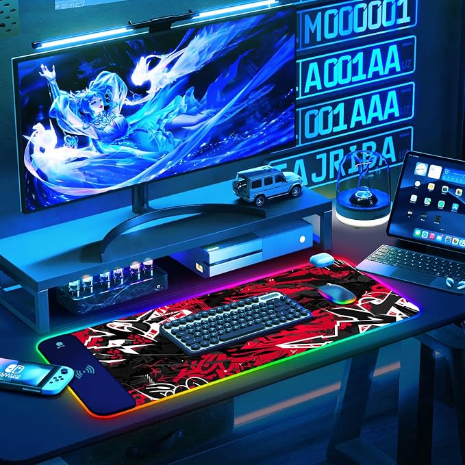 ToLuLu RGB Gaming 5/7.5/10/15W 10 Light Modes Wireless Charging Mouse Pad, LED Mouse Pad Computer Keyboard Mat Mousepad, 800x300x4MM Extended Large Desk Mat for Gaming, MacBook, Laptop, PC,Red Black - Image 7