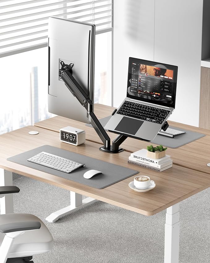 monTEK Dual Monitor Arm Stand, 17–32", Full Motion Adjustment,20 lbs Each | Mechanical Spring Arm, Heavy Duty Steel，Stable,Desk Monitor Stand, Adjustable Monitor Arm with Clamp & Grommet, VESA 75/100 - Image 8